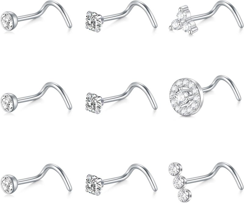 Mayhoop 20G Nose Rings Studs 316L Surgical Stainless Steel L Shape Bone Diamond Heart Corkscrew Nose Ring Nostril Piercing Jewelry For Women Men - Image 1
